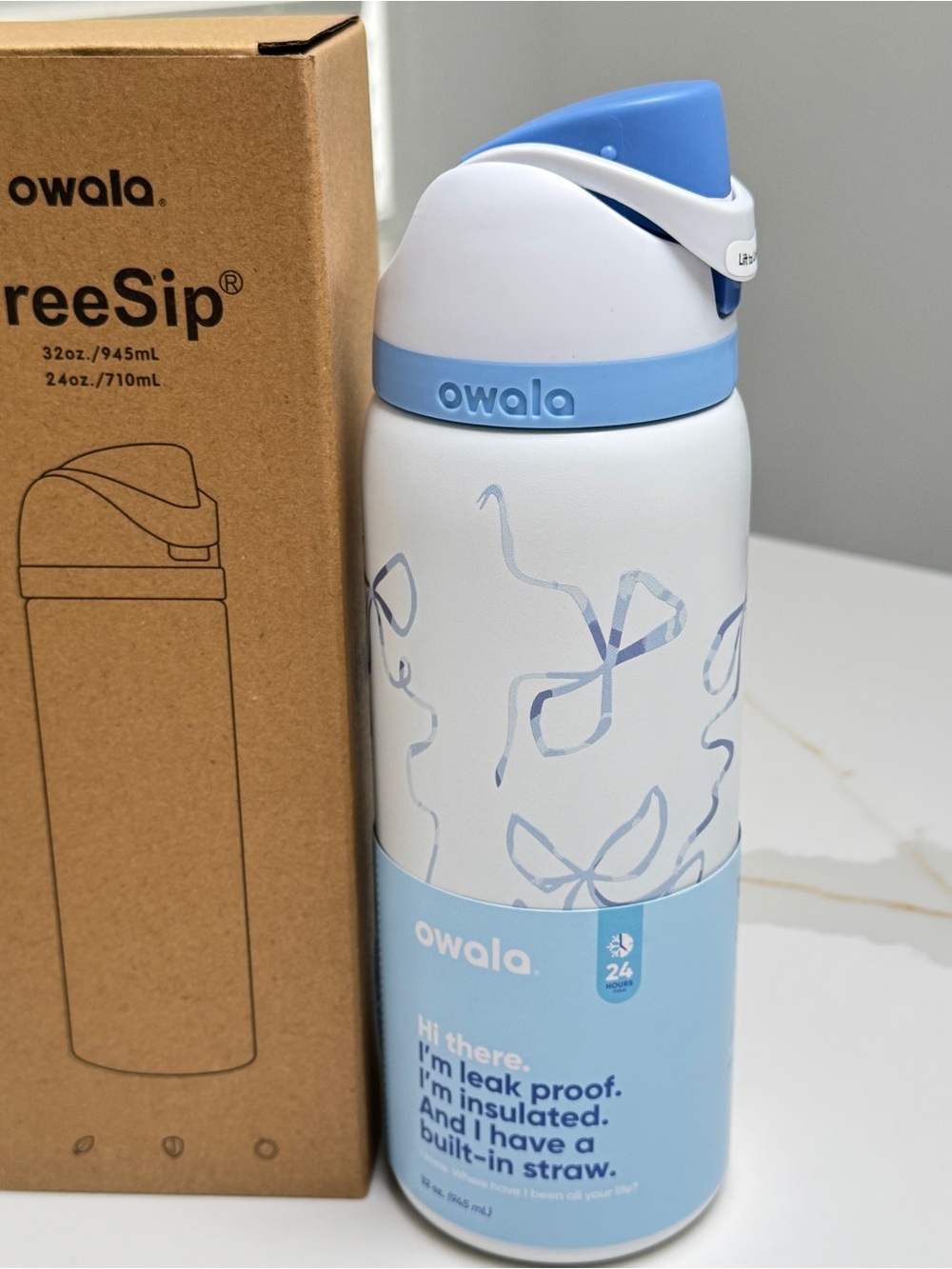 NWT Owala Tied & True Blue Bows 32oz FreeSip UO Exclusive Bowala